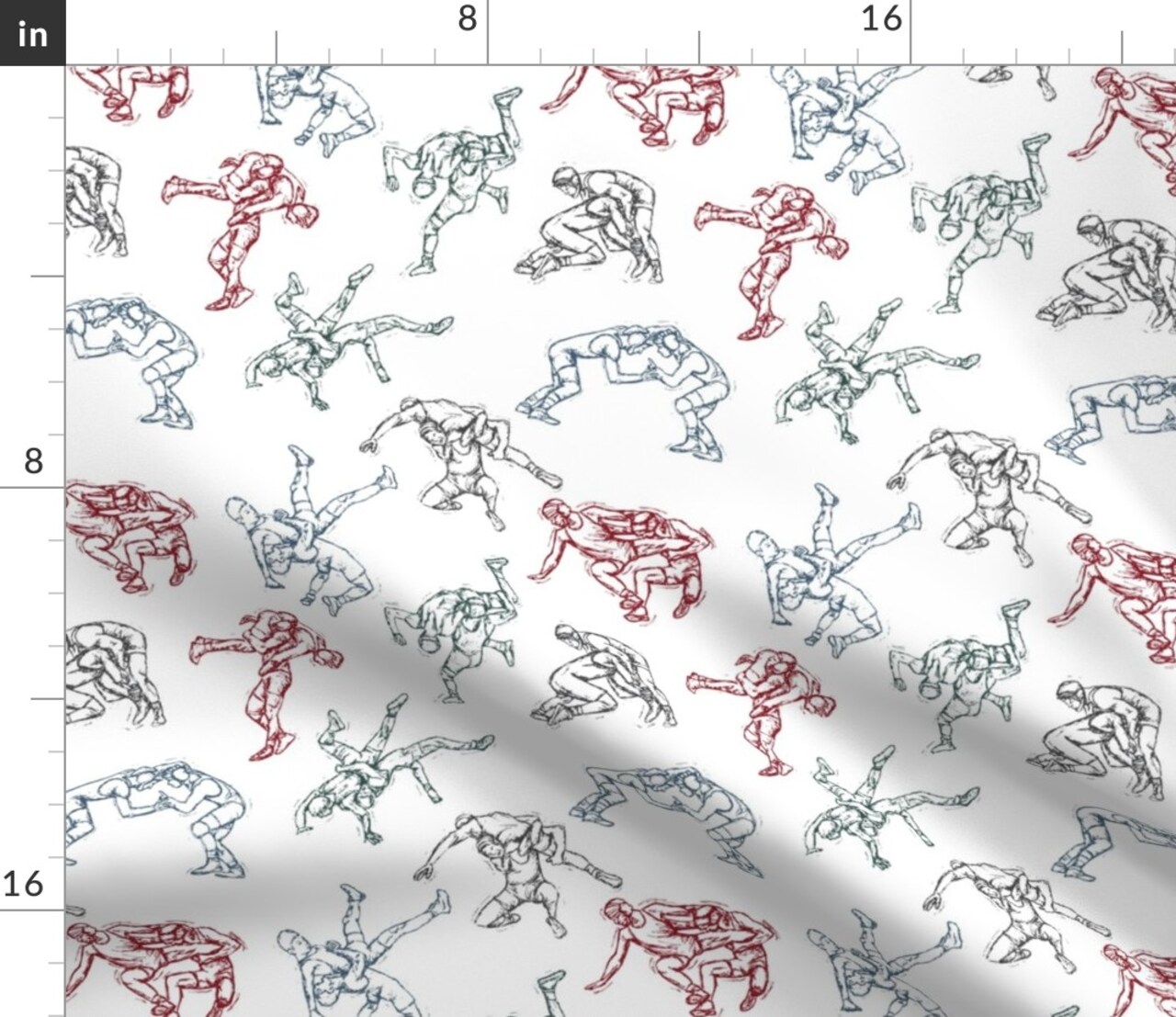 Wrestling School Sports Greco-Roman White Red Green Blue Custom Printed Fabric by Spoonflower Various Fabrics by the Yard or Fat Quarter